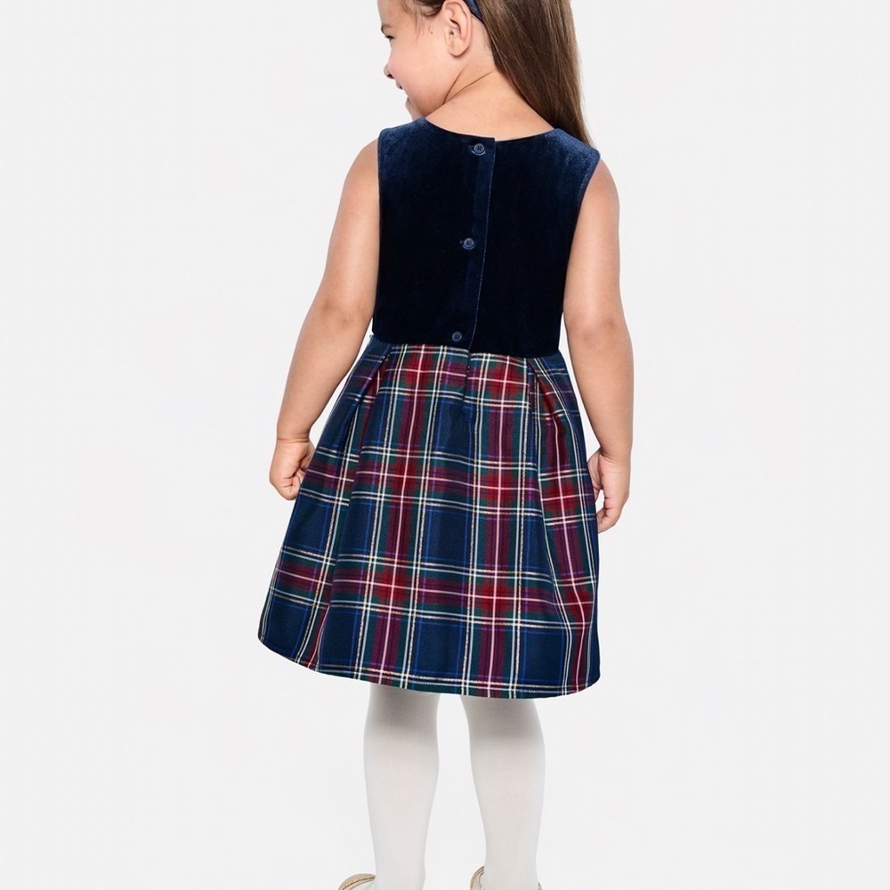 Toddler Girl Plaid Velour Christmas Dress - Picture 4 of 8